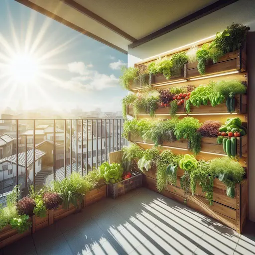 Imagen de un balcón con un jardín vertical dándole elsol directo